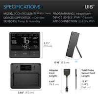 CONTROLLER 69 WIFI, INDEPENDENT PROGRAMS FOR FOUR DEVICES, DYNAMIC TEMPERATURE, HUMIDITY, SCHEDULING, CYCLES, LEVELS CONTROL, DATA APP