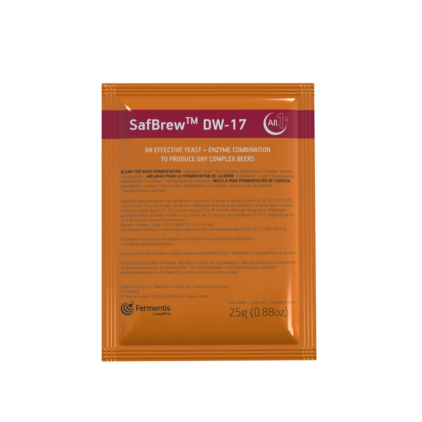 SAFBREW DW-17 25 GRAMS ALL-IN-1 YEAST AND ENZYME