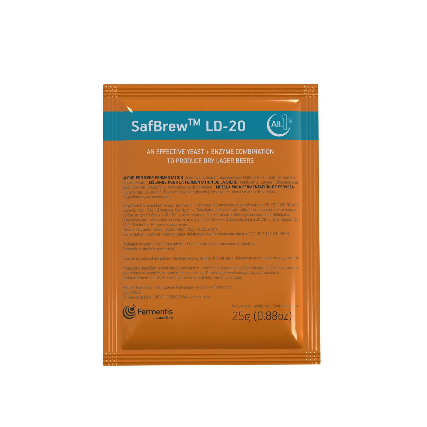 SAFBREW LD-20 25 GRAMS ALL-IN-1 YEAST AND ENZYME