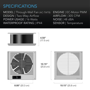 ROOM TO ROOM FAN, TWO-WAY AIRFLOW, TEMPERATURE CONTROLLER, 8-INCH