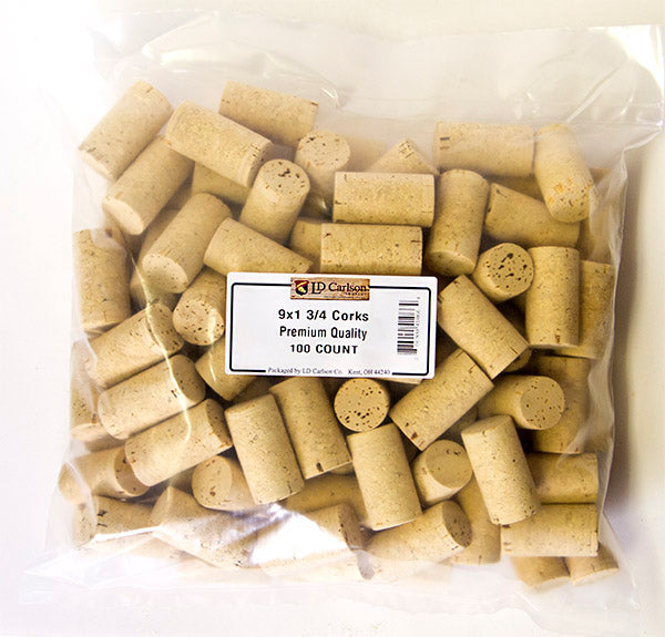 9X1 3/4 PREMIUM QUALITY STRAIGHT WINE CORKS BAG 100 CT