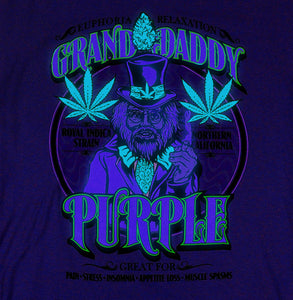 Grand Daddy Purple Strain Seven Leaf T-Shirt w/Black Light Responsive Ink MED