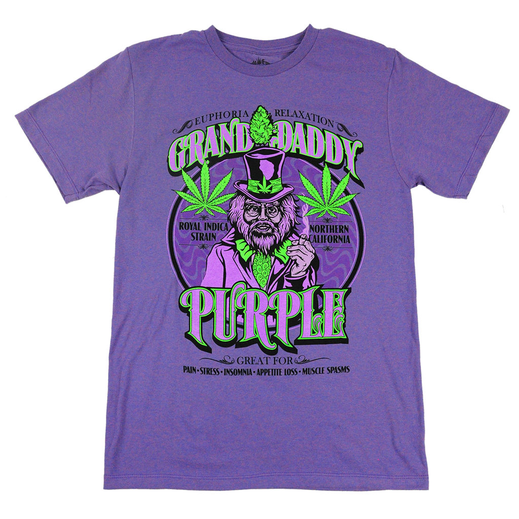 Grand Daddy Purple Strain Seven Leaf T-Shirt w/Black Light Responsive Ink LG