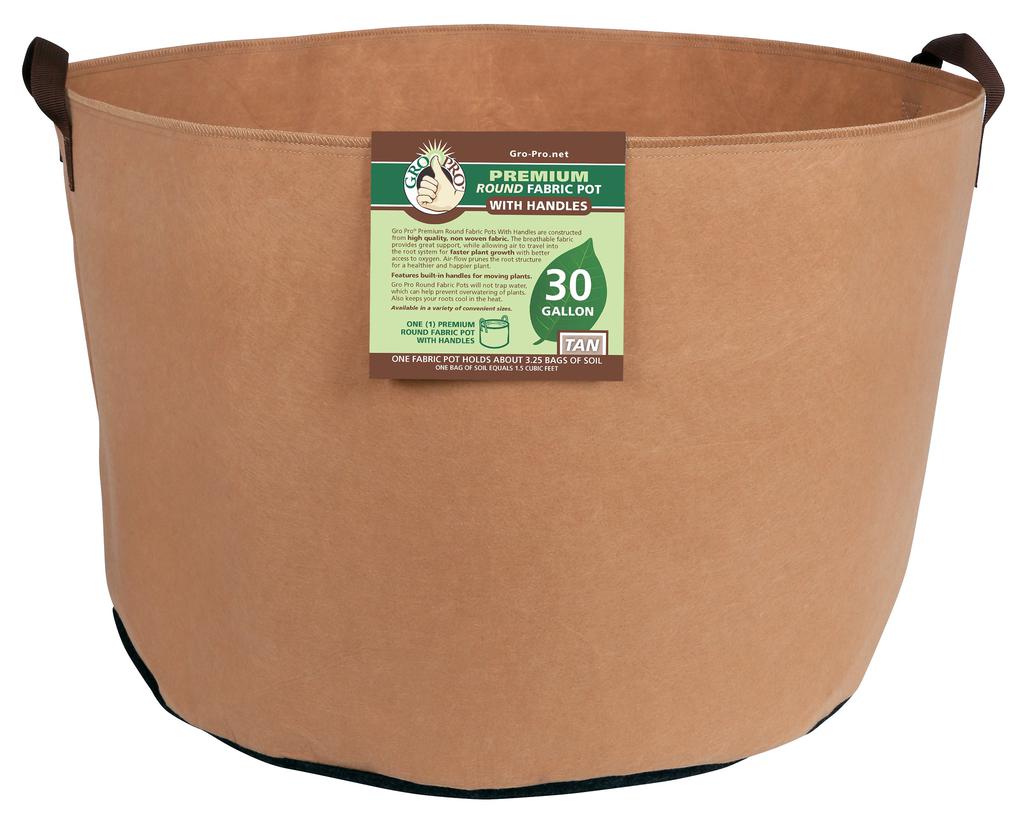 Gro Pro Premium Round Fabric Pot w/ Handles 30 Gallon - Tan