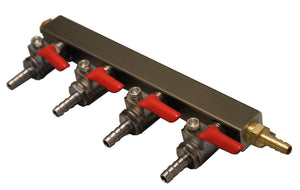 4-WAY GAS MANIFOLD WITH 1/4" INLET AND OUTLET BARBS