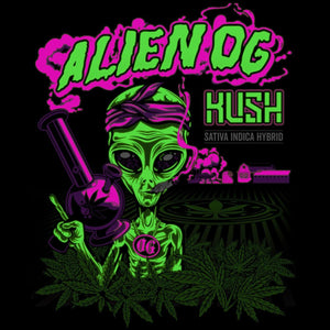 Alien OG Kush Strain Seven Leaf T-Shirt w/ Black Light Responsive Ink LG