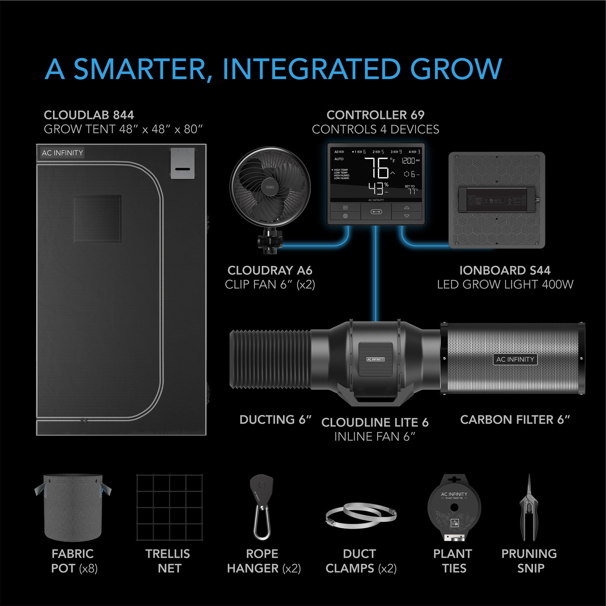 auto grow tent AC Infinity Advance Grow Tent System 4x4, 4-Plant Kit